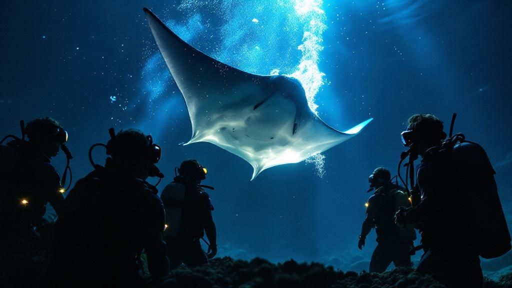 A snorkeler watching a manta ray glide below in the clear Kona waters.