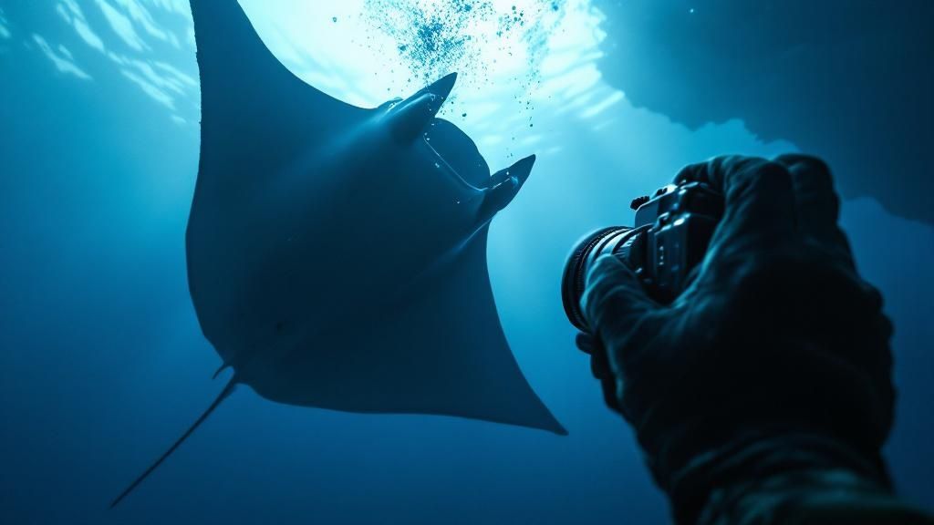 A diver holding a bright light prepares for a manta ray night dive in Kona.