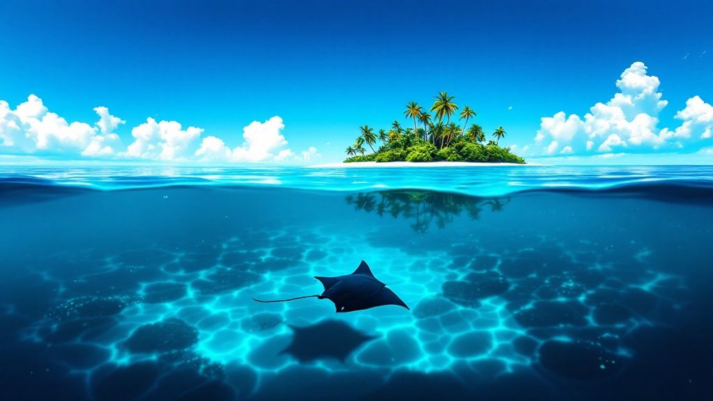 A close-up shot of a manta ray's underside showing its unique spot patterns.
