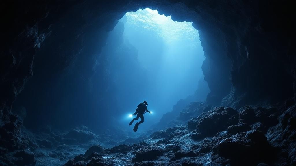 Divers exploring a lava tube with Neptune Charlies Ocean Safaris