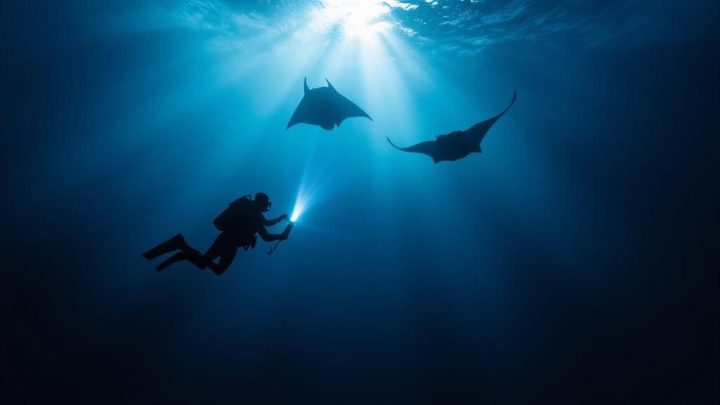 Divers observing manta rays at night