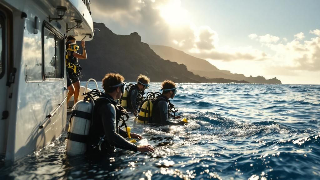 Scuba divers in clear blue water