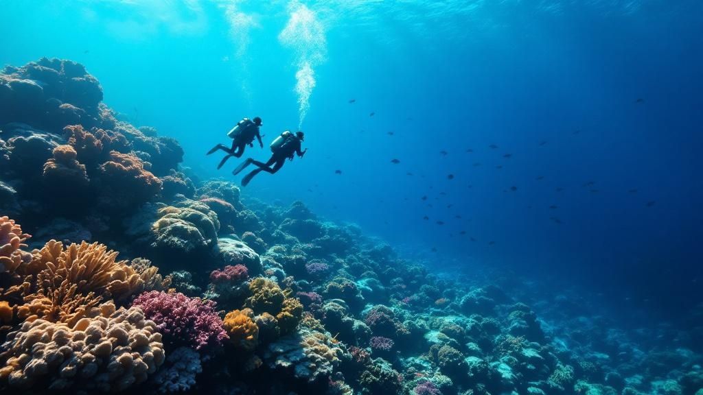 A scuba diver exploring a reef on the Big Island