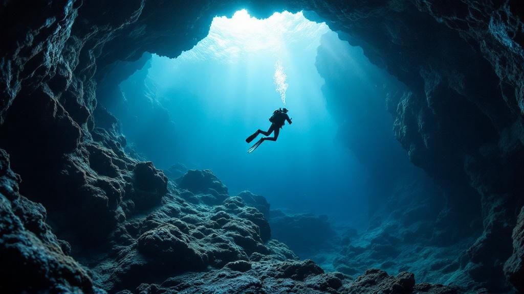 Scuba diver exploring a coral reef on the Big Island