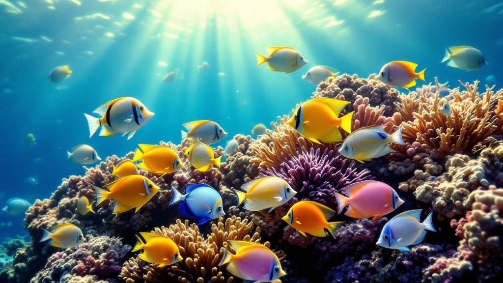 A green sea turtle (honu) glides gracefully over a vibrant coral reef in Kona, Hawaii.