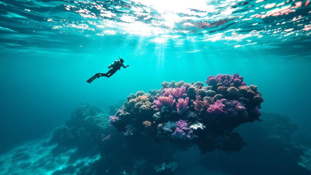 Humpback whale breaching near the Kona coast with divers in the background.