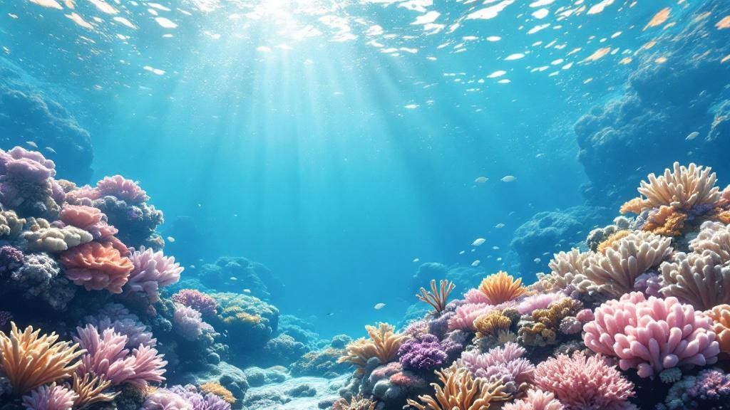 A scuba diver swims near a massive manta ray in the deep blue waters off the Kona coast.