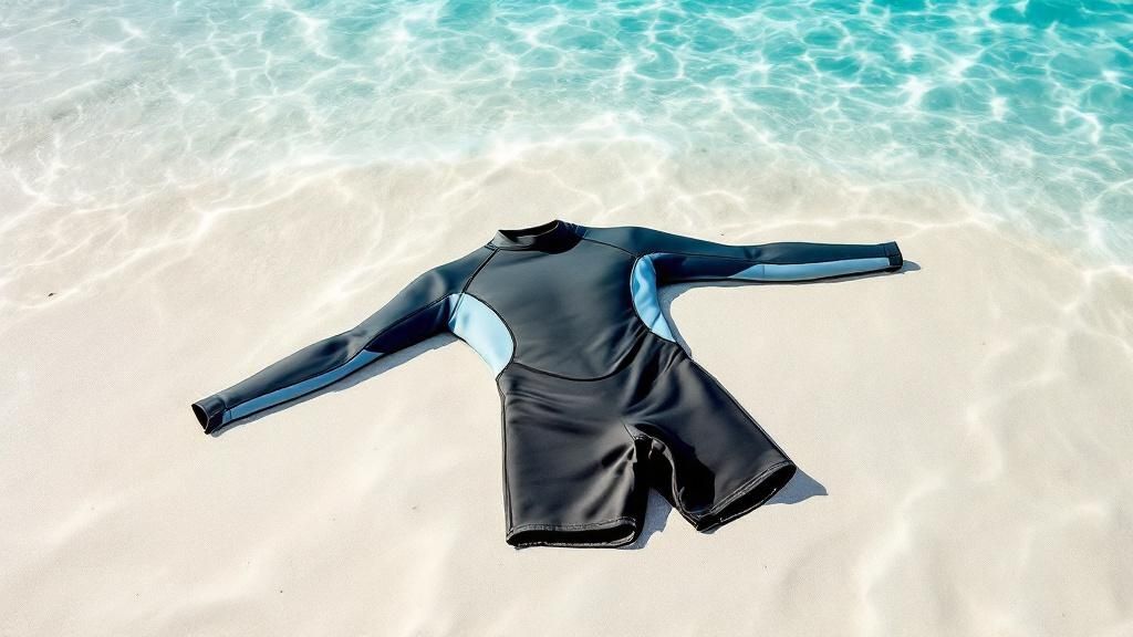 A scuba diver in a wetsuit swimming near a coral reef in Hawaii.
