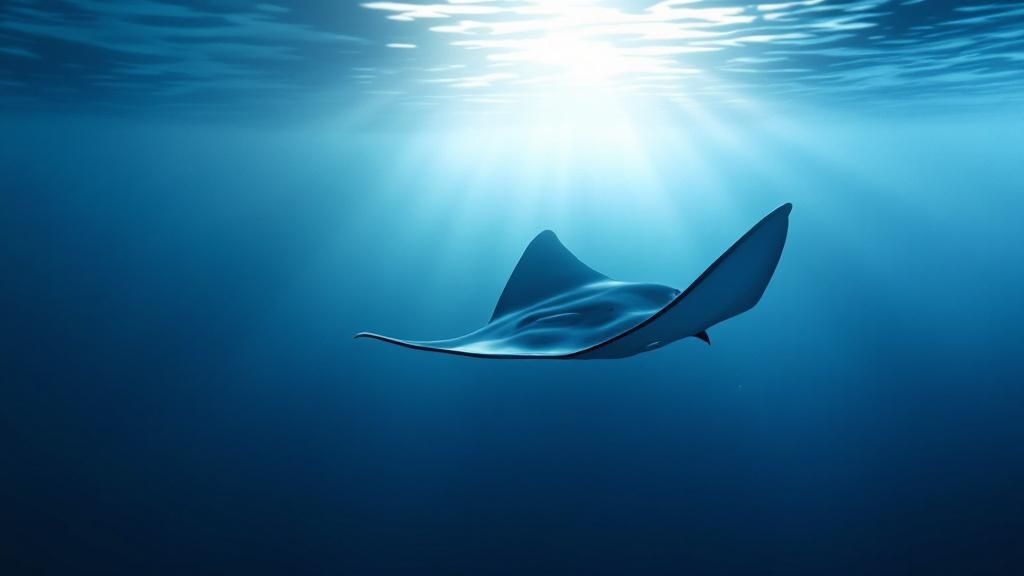 A massive manta ray glides gracefully over a diver's head during a night dive in Kona.