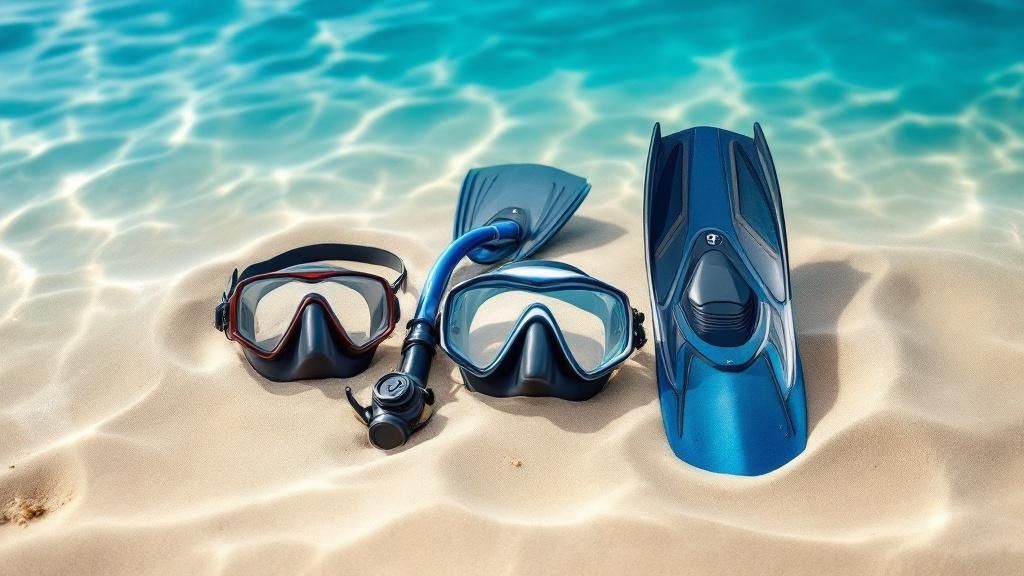 Scuba diving gear laid out on a boat, ready for a dive in Big Island, Hawaii.