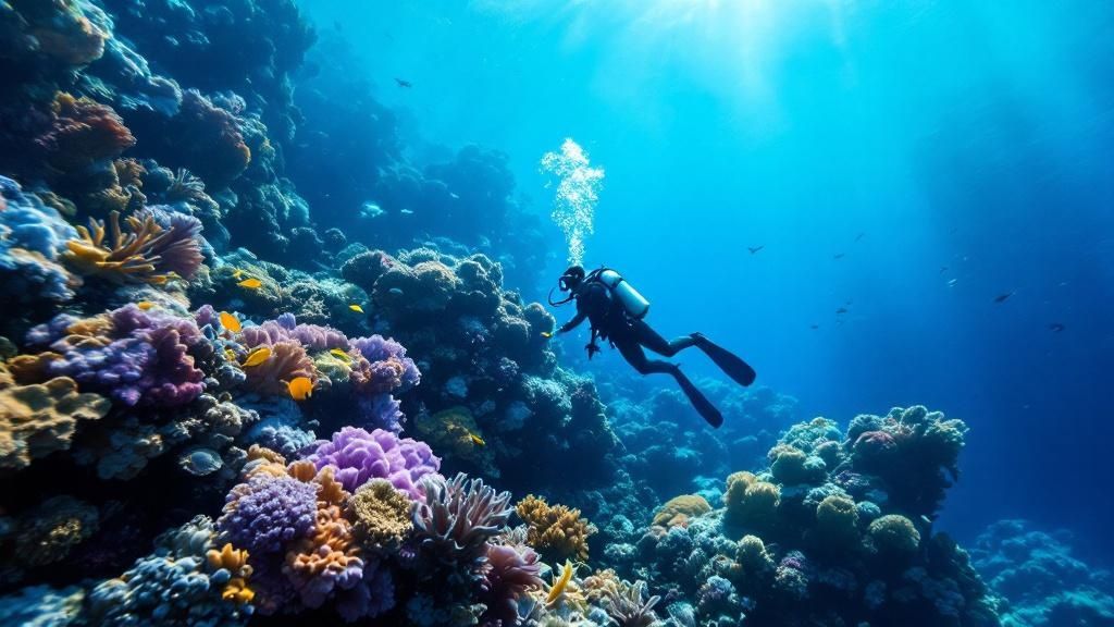Scuba divers exploring a reef on the Big Island