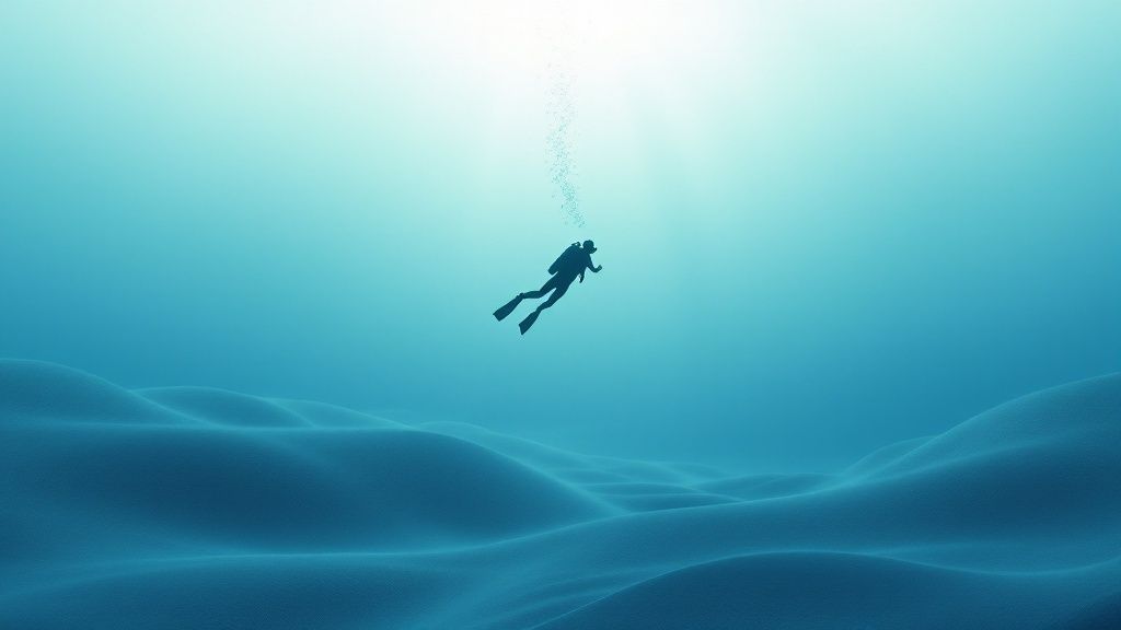 A group of scuba divers exploring a vibrant coral reef in Kona, Hawaii.