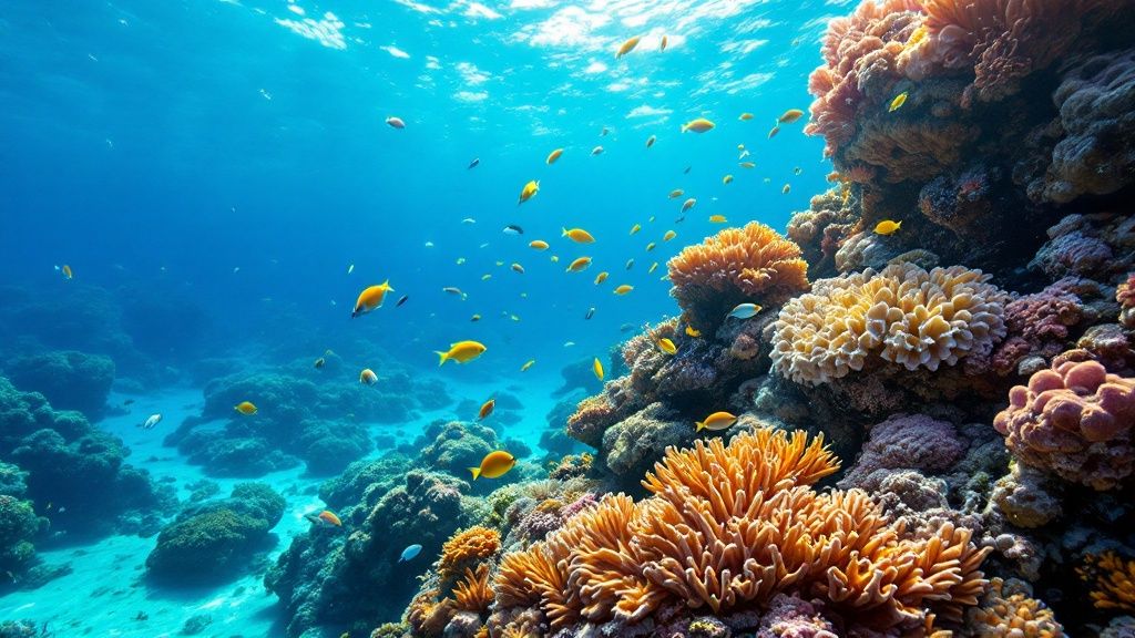 Divers exploring vibrant coral reefs off the Big Island of Hawaii