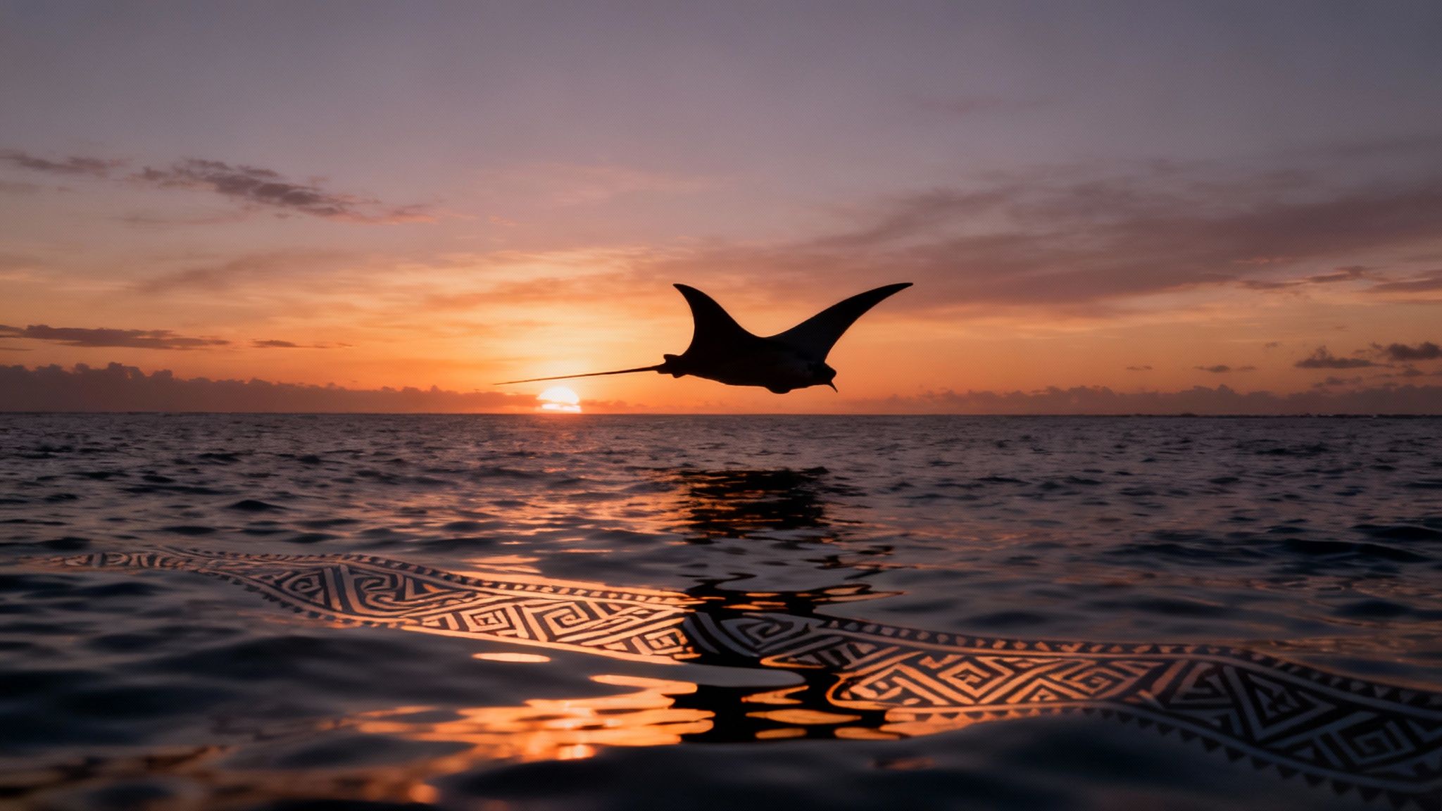 A manta ray gracefully swims over a coral reef in the clear blue waters of Kona