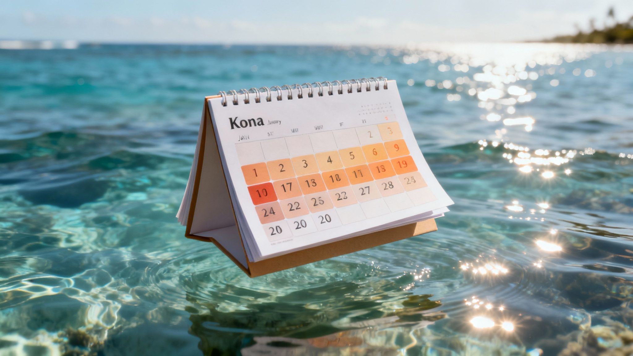 A school of yellow tang fish swims over a healthy coral reef in Kona's clear, blue water.