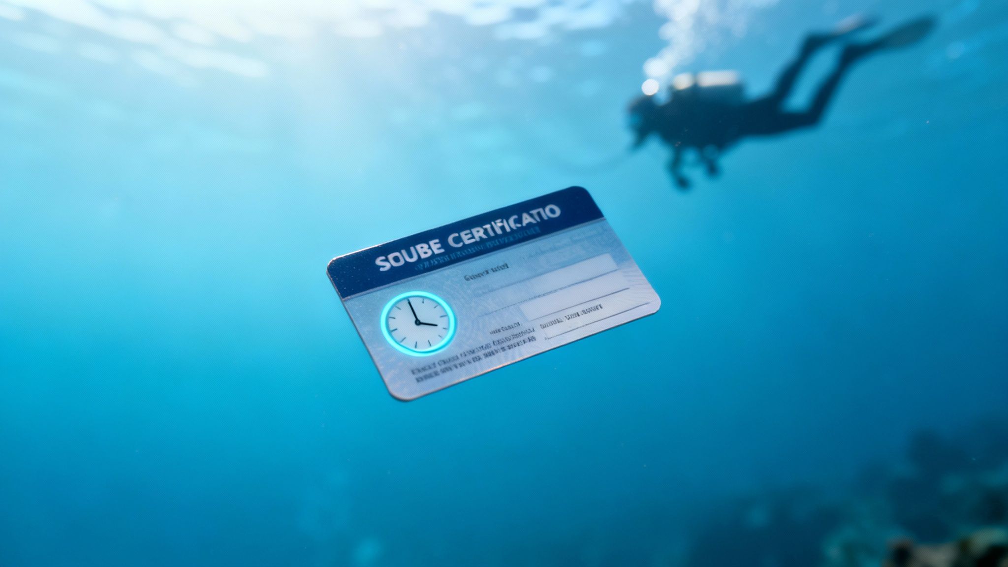 A group of scuba divers underwater exploring a coral reef.