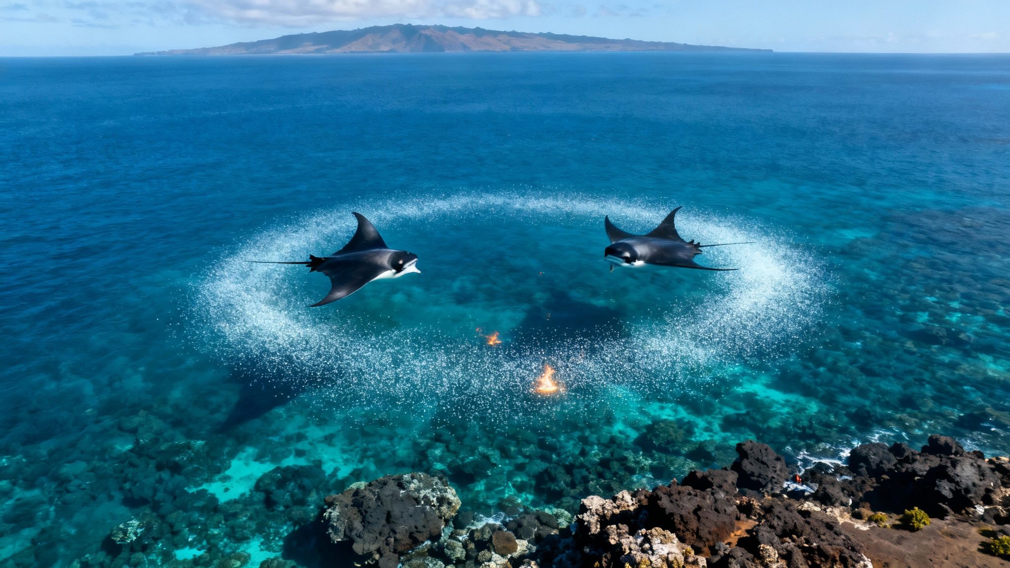 Underwater lights drawing plankton in Kona night dive