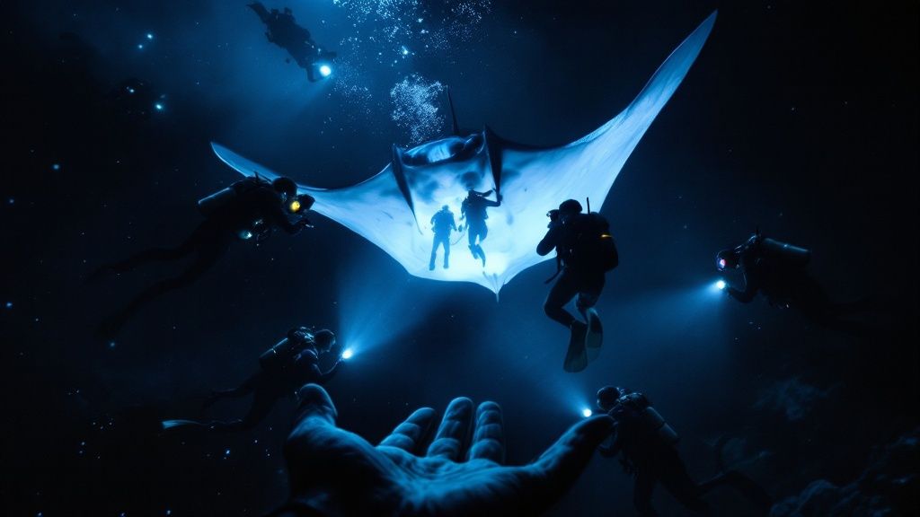 Preparing for a manta ray night dive
