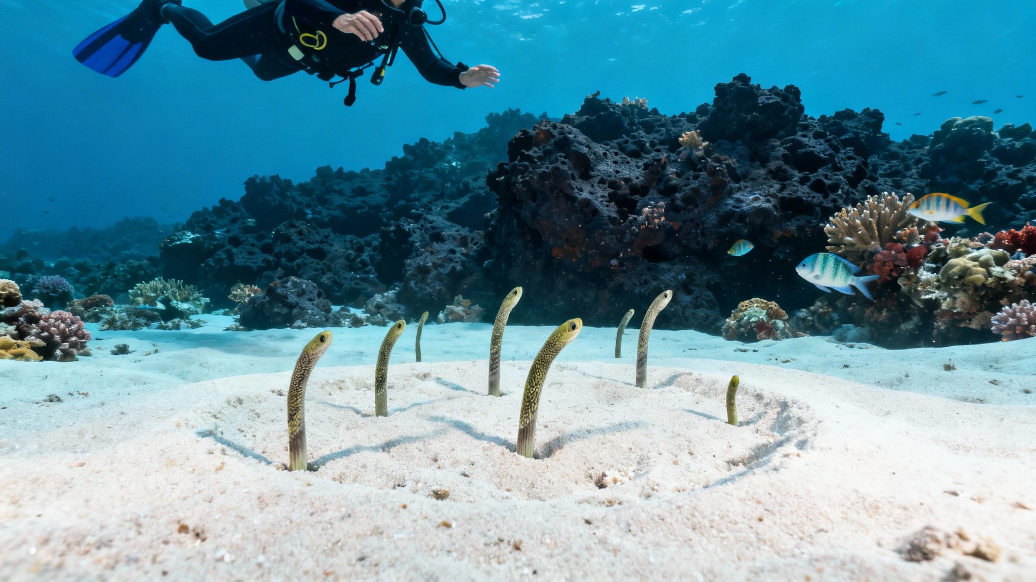 Underwater lava reef at Garden Eel Cove
