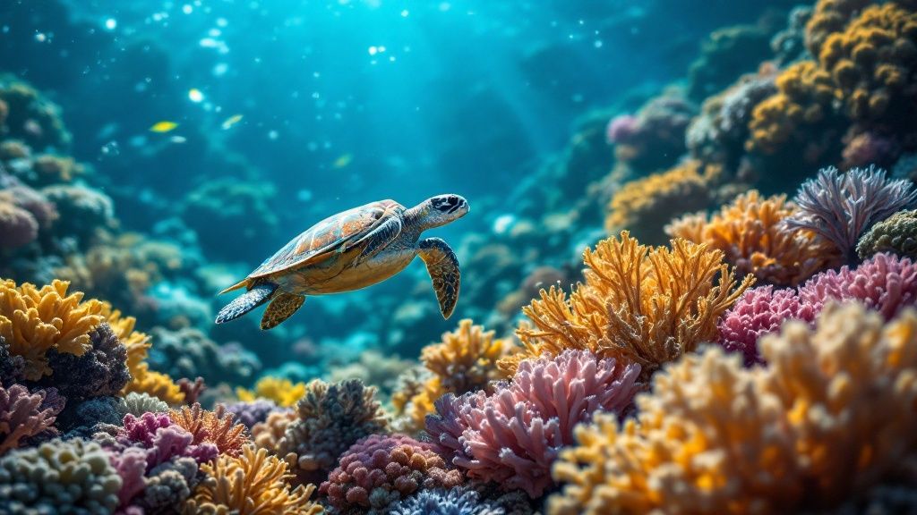 Vibrant coral reef with diverse marine life