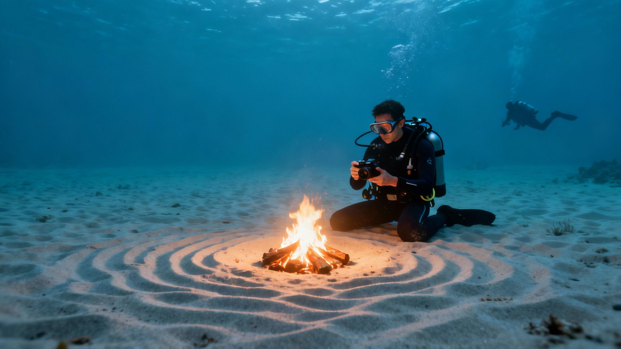 A group of divers preparing their gear on a boat at sunset before a manta ray night dive in Kona.