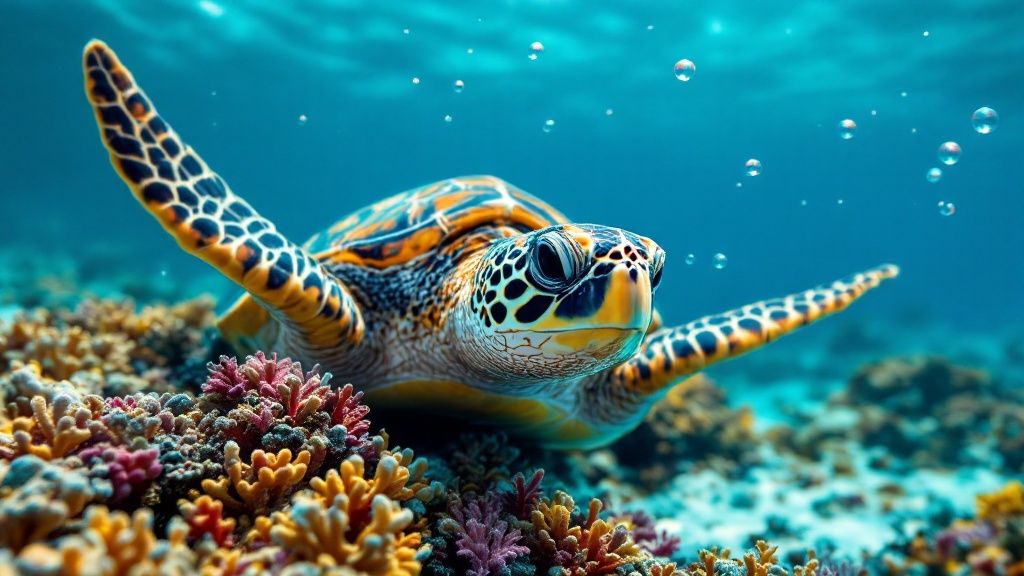 A scuba diver explores a vibrant coral reef near a dramatic underwater archway off the coast of the Big Island.