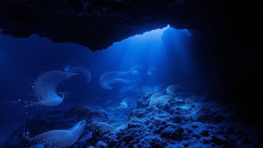 Manta Ray feeding at night