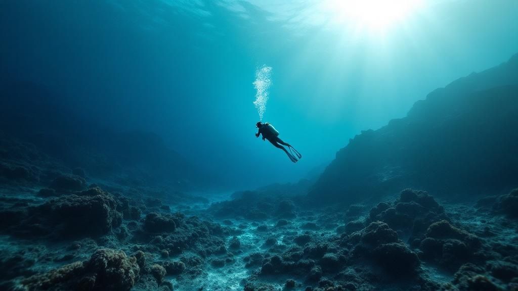 Scuba diver swimming through a lava tube on the Big Island