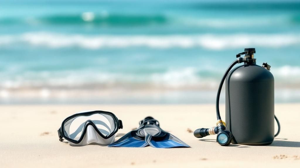 A school of yellow tang fish swims over a healthy coral reef in the clear blue waters of the Big Island, Hawaii.