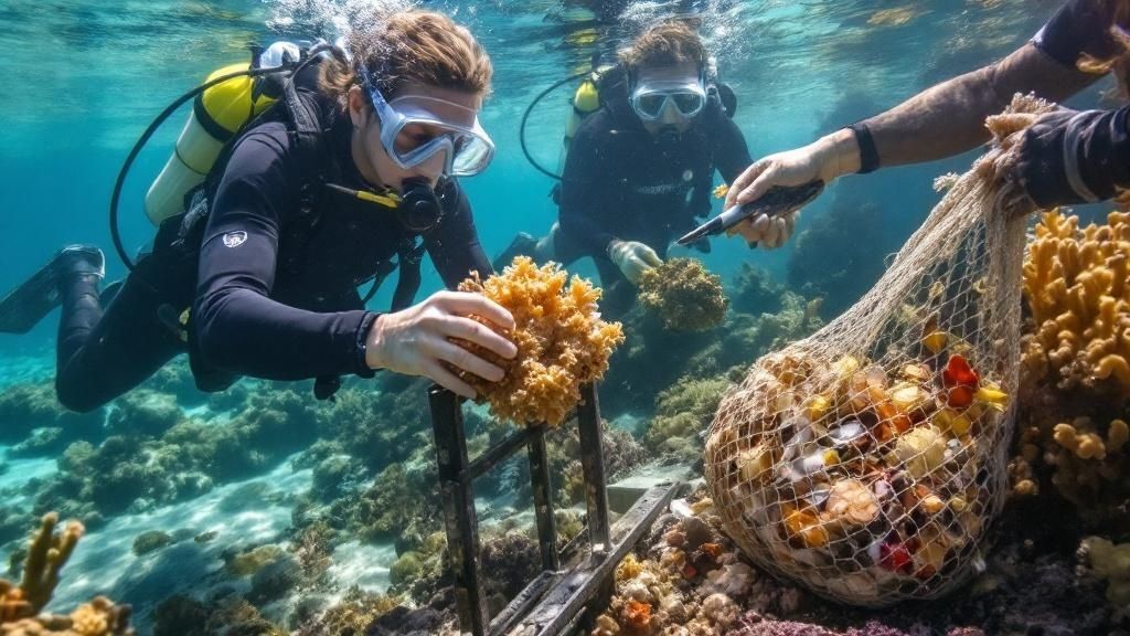 Divers engaged in coral restoration with Kona Coast Diving Adventures