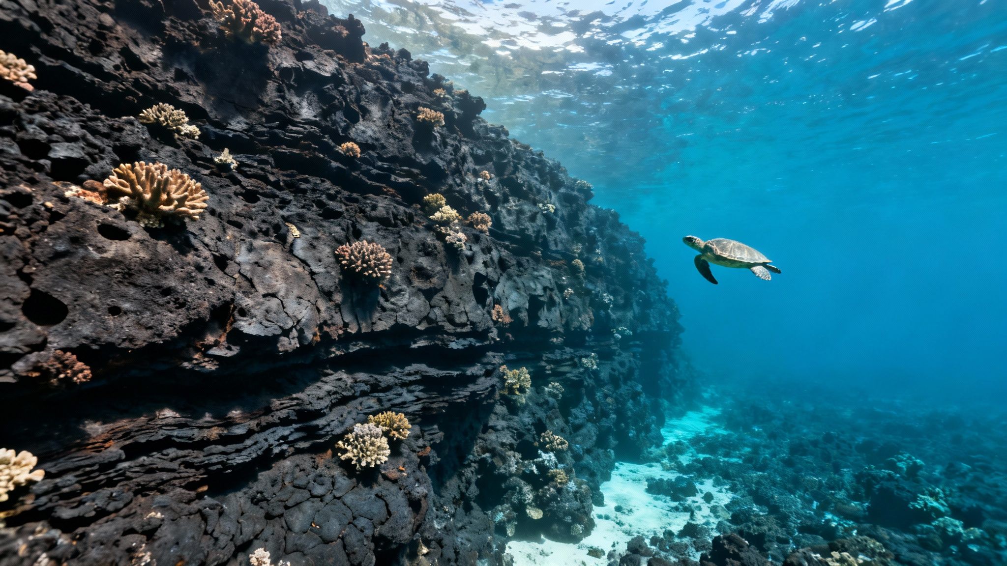 Volcanic cliff underwater