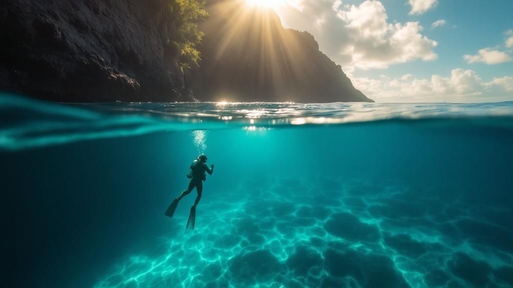 Scuba diver exploring a vibrant coral reef on the Big Island