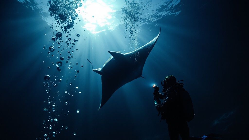 Manta Ray and Diver