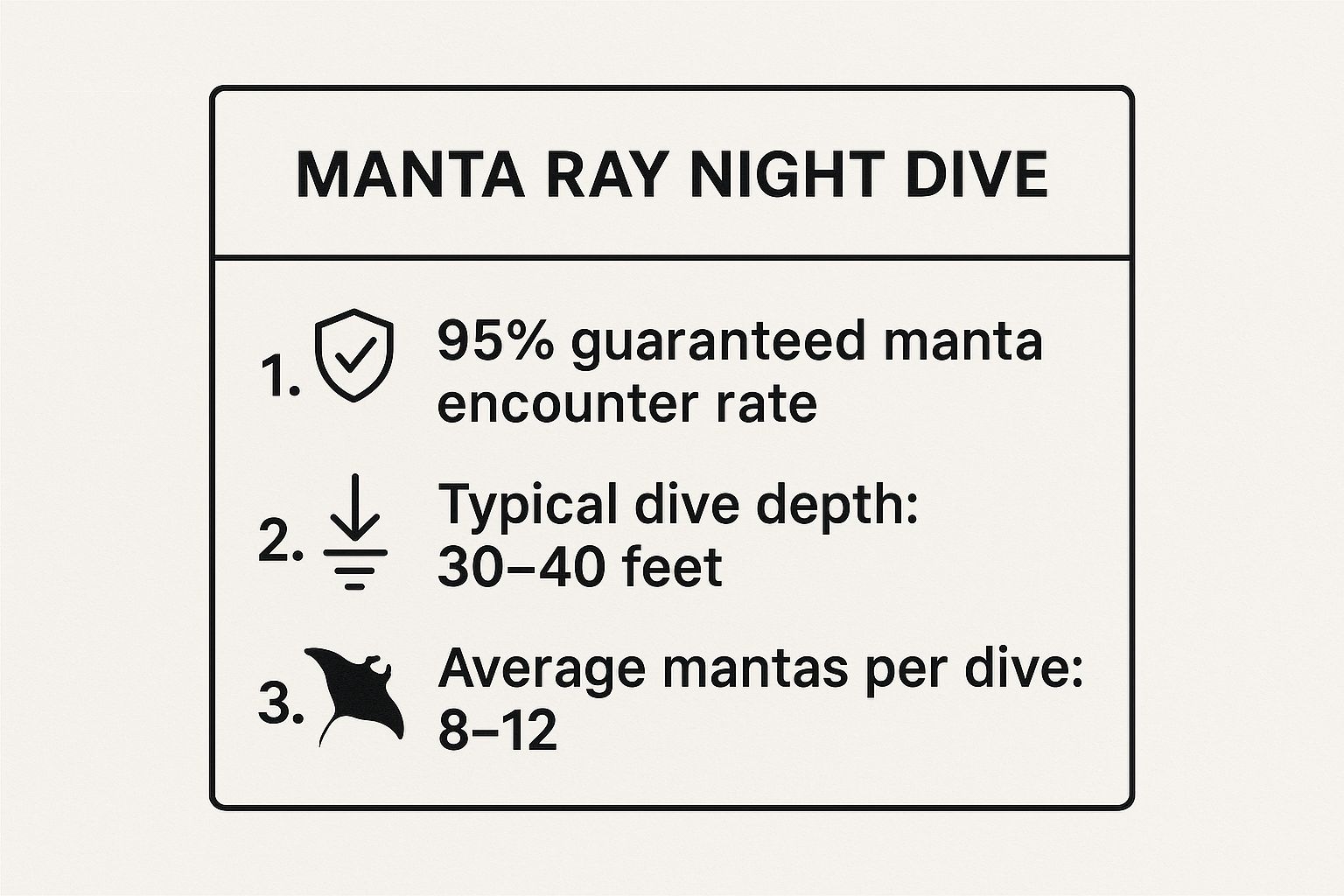 Infographic showing key data about Manta Ray Night Dive