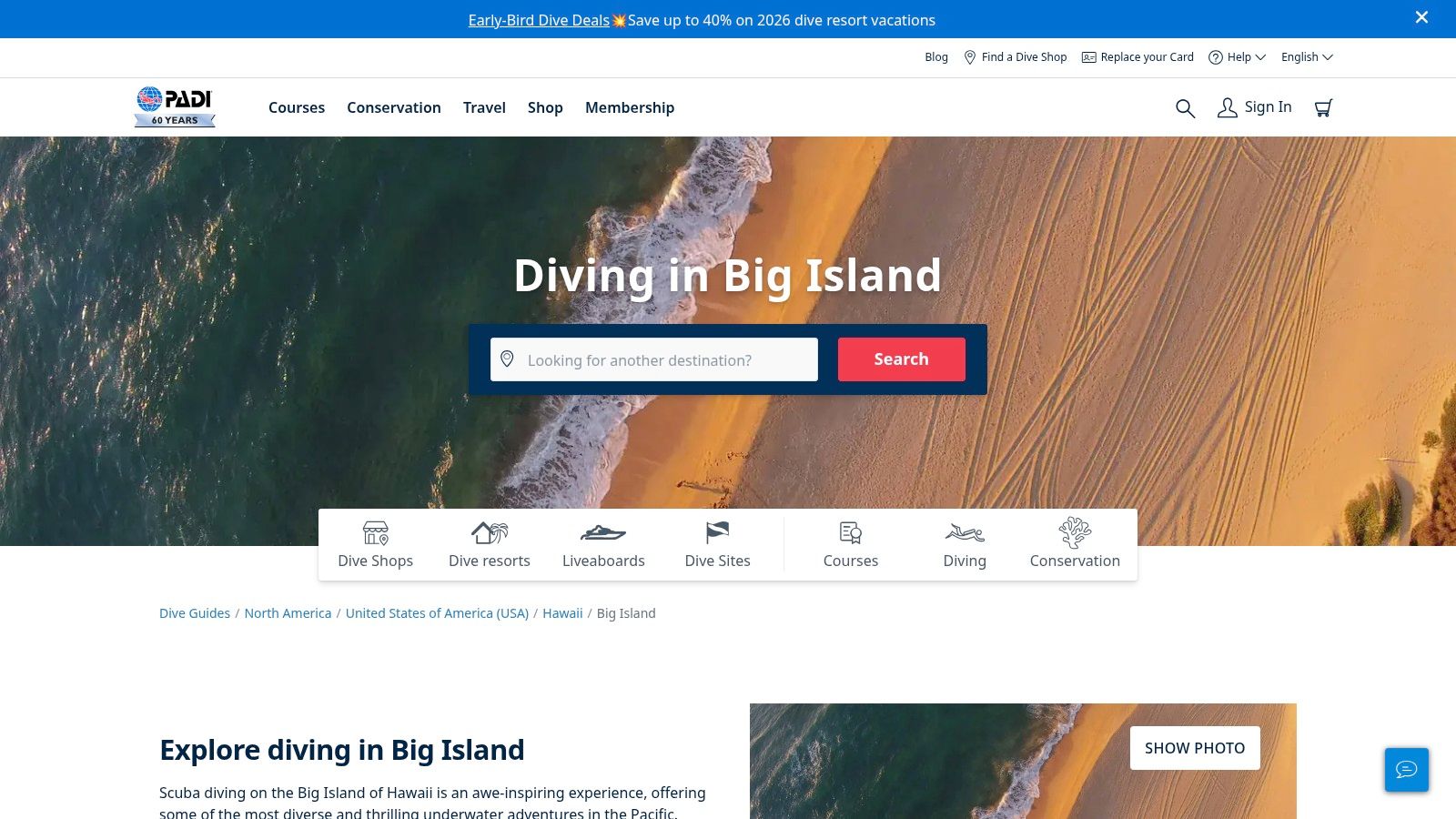 PADI (Big Island / Kailua-Kona destination pages)