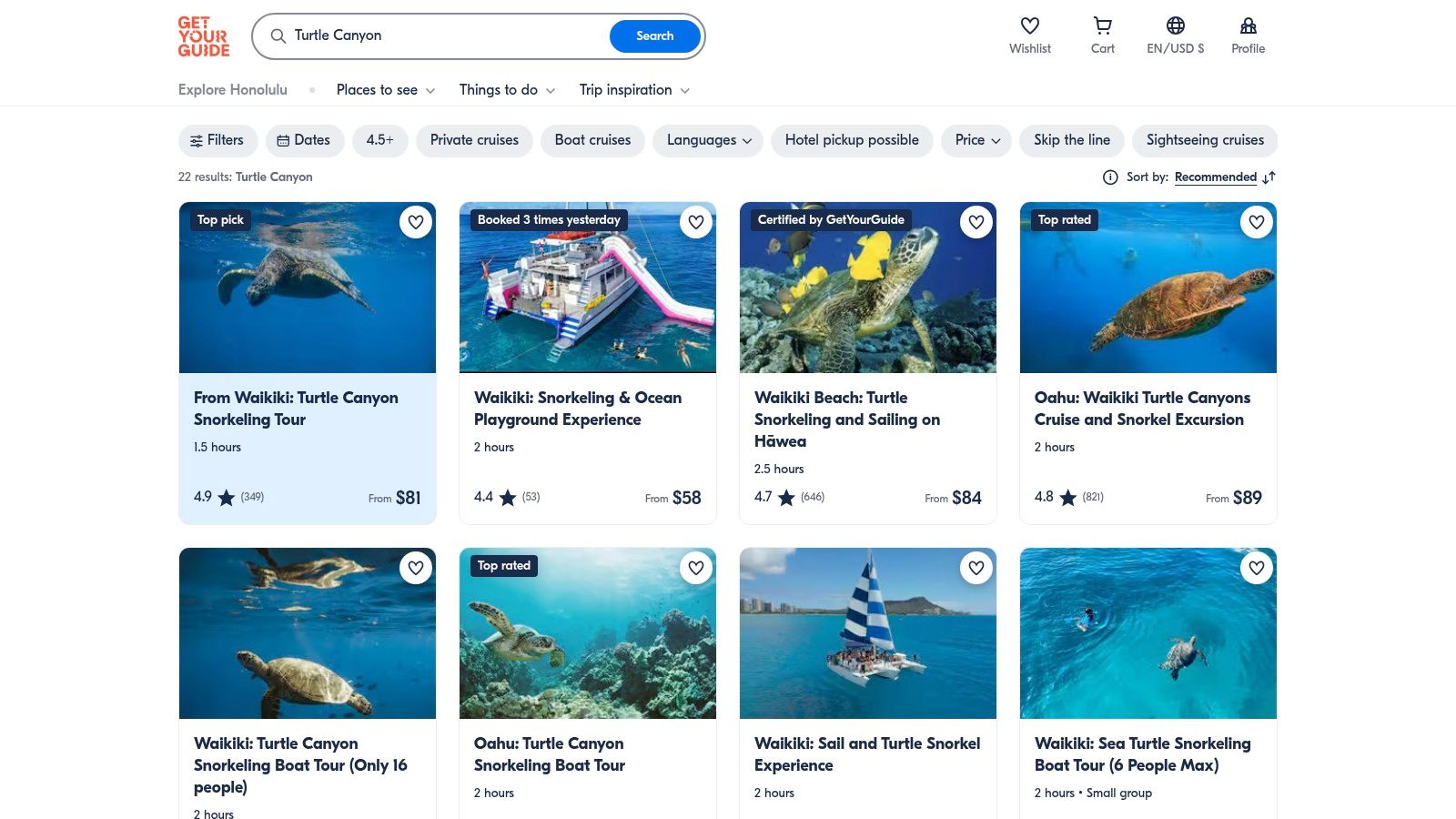 GetYourGuide – Turtle Canyon and Oahu Snorkeling Marketplace