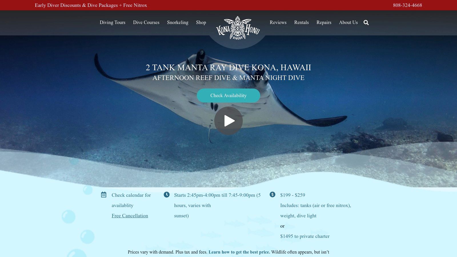 2 Tank Manta Ray Night Dive