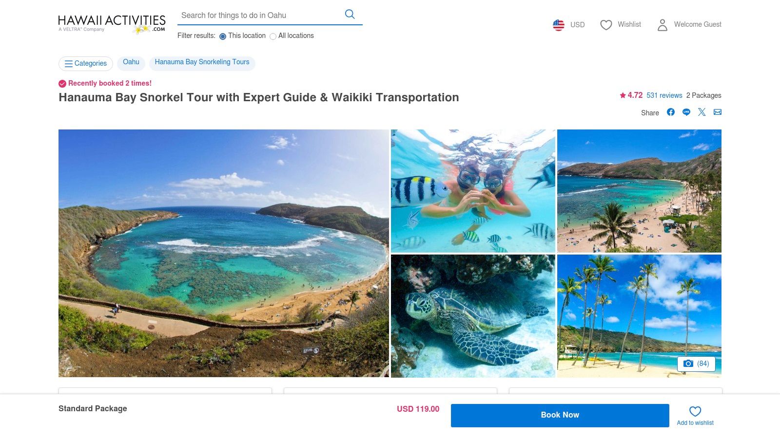 VELTRA / HawaiiActivities – Hanauma Bay Snorkel with Transportation