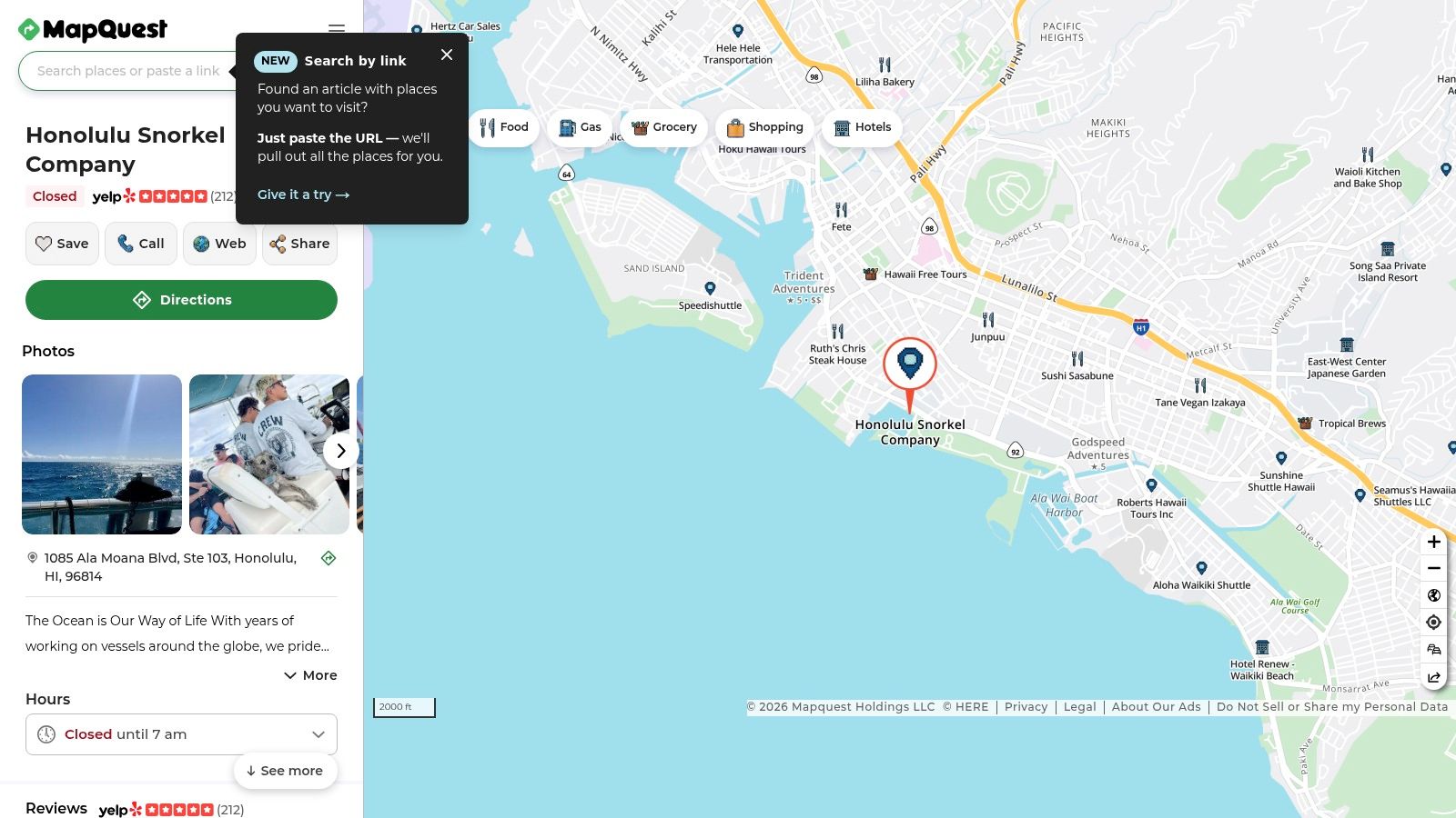 MapQuest Business Listing — Honolulu Snorkel Company