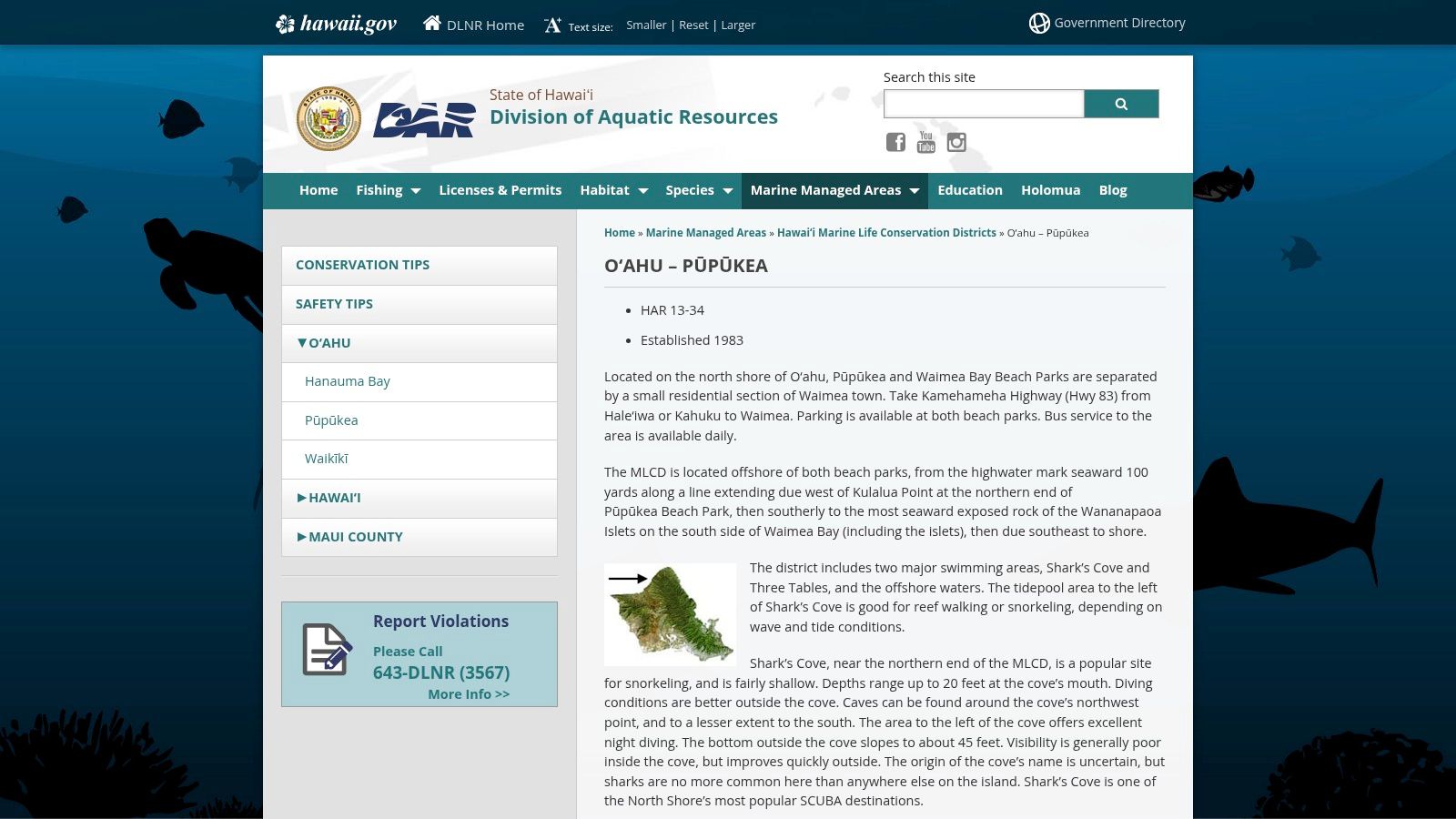 DLNR Hawai‘i – Pūpūkea Marine Life Conservation District (Pūpūkea MLCD)