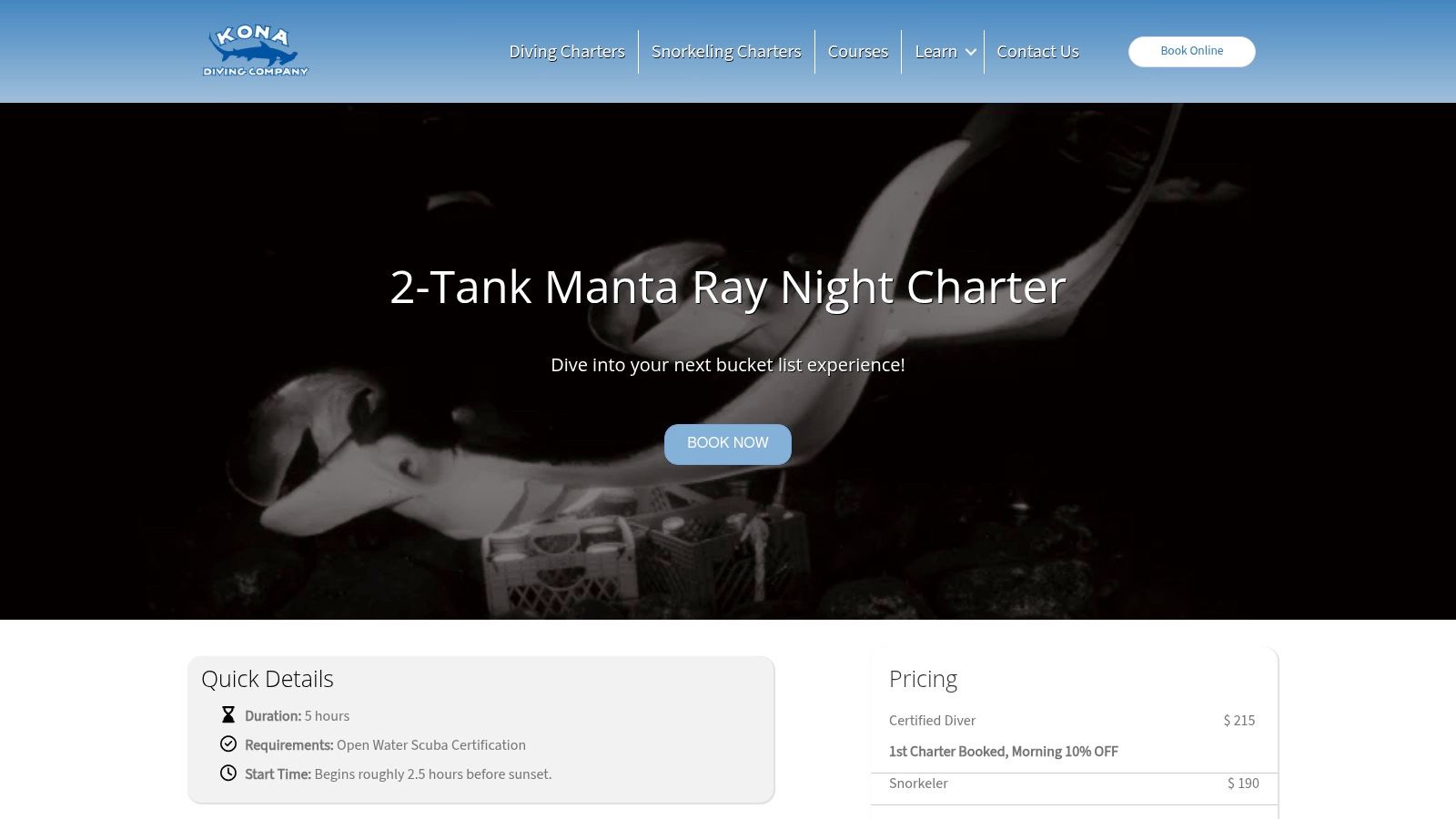 2-Tank Manta Ray Evening/Night Charter – Product Page (KDC)