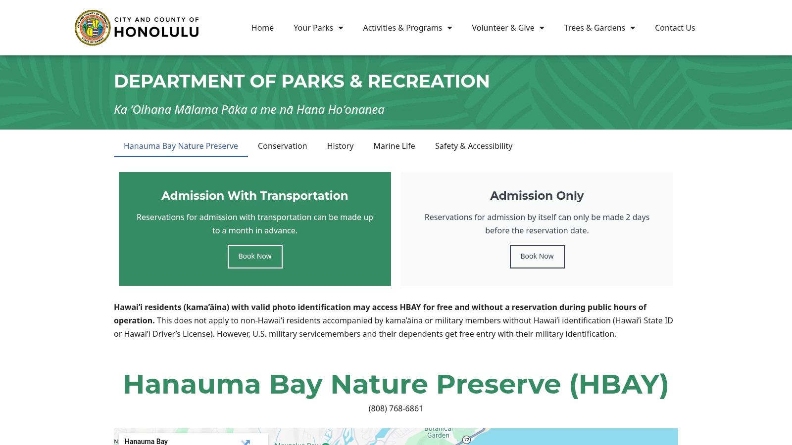 City & County of Honolulu — Hanauma Bay Nature Preserve (official)