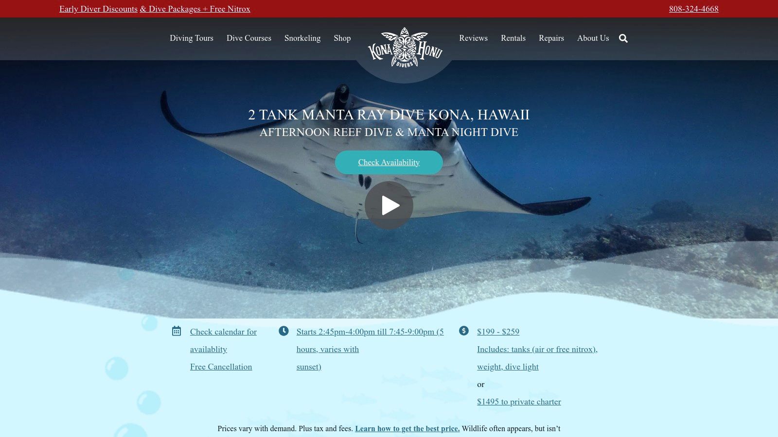 2 Tank Manta Ray Dive Kona, Hawaii | Kona Honu Divers
