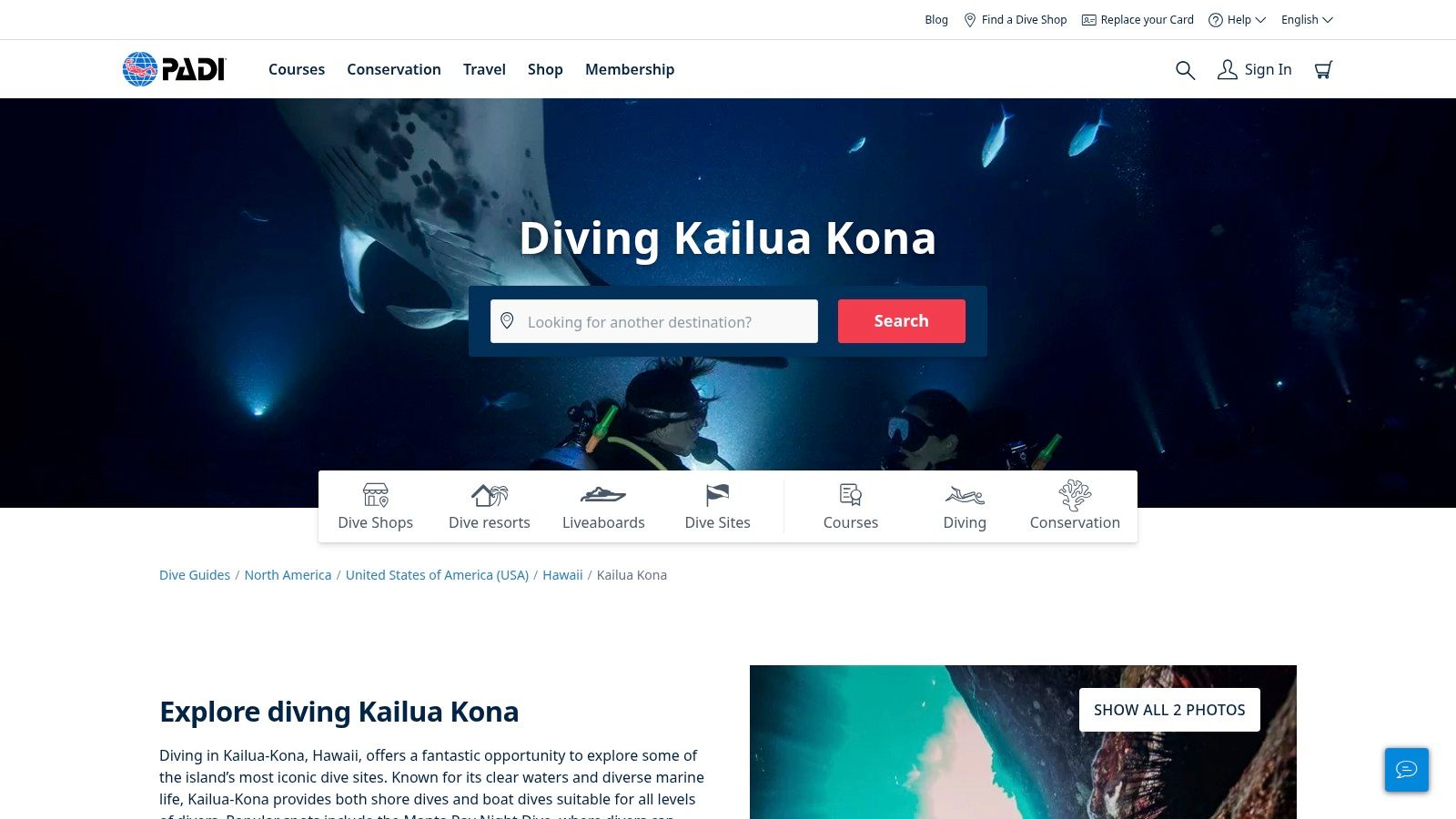 PADI – Diving Kailua-Kona Destination Page