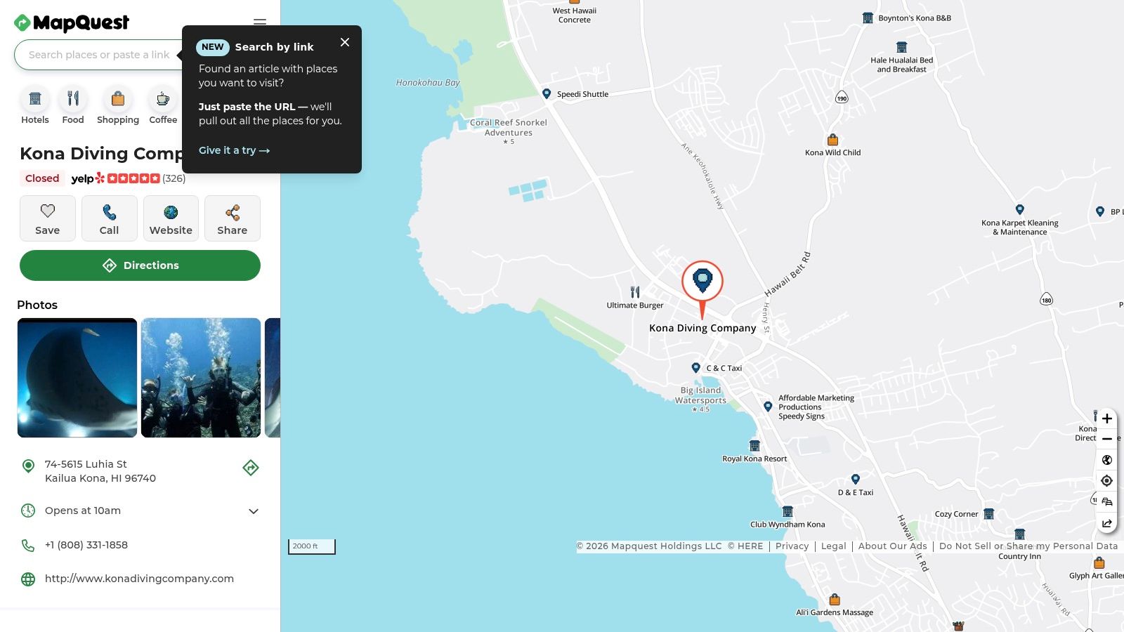 MapQuest – Kona Diving Company Business Page