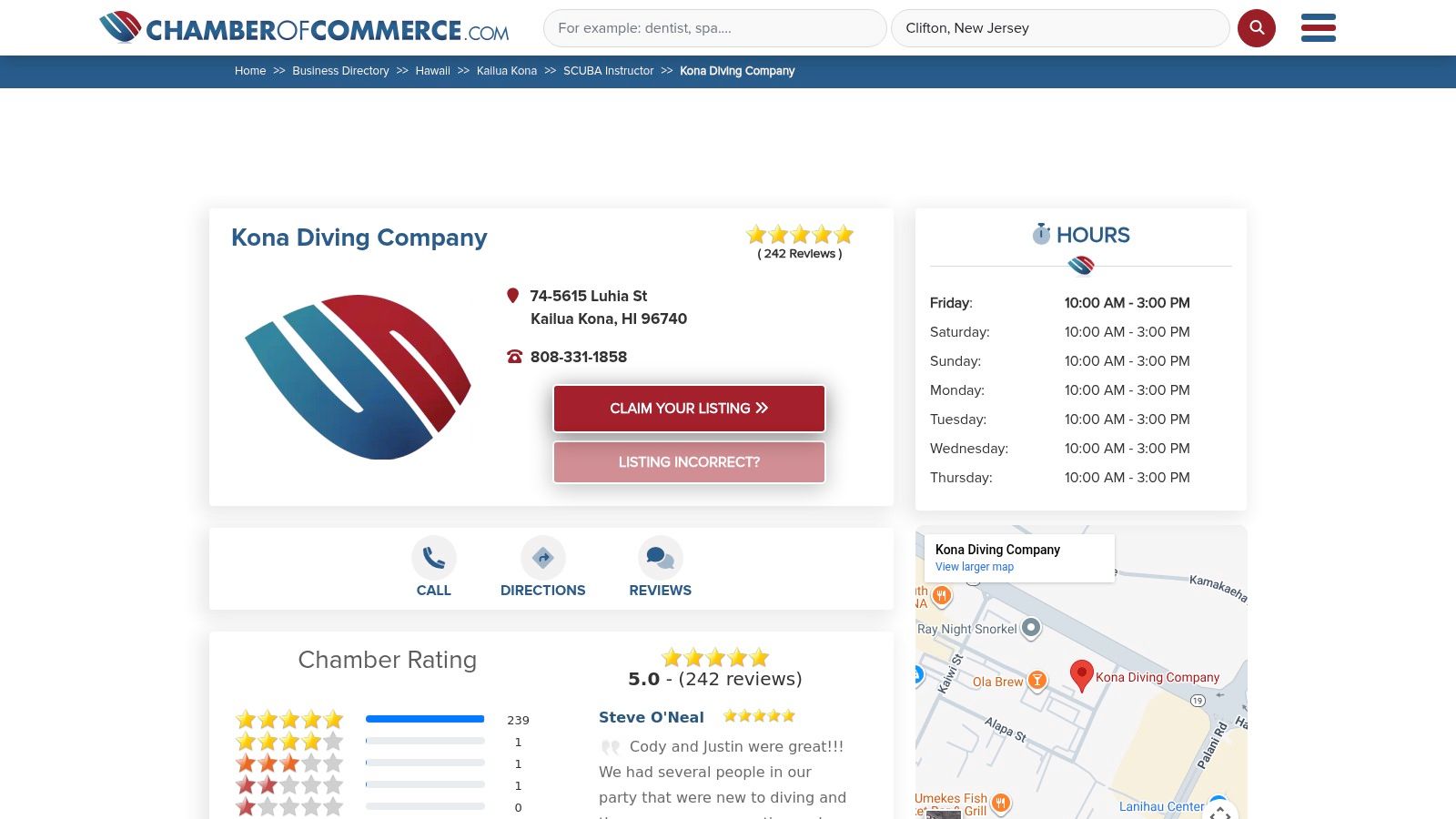 Chamber of Commerce – Kona Diving Company Listing