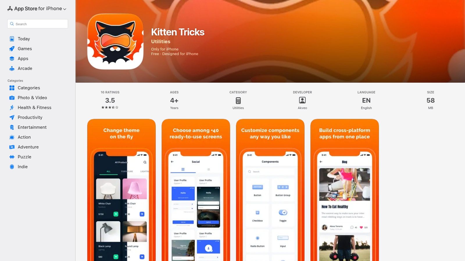UI Kitten "Kitten Tricks" Demo (App + Source)