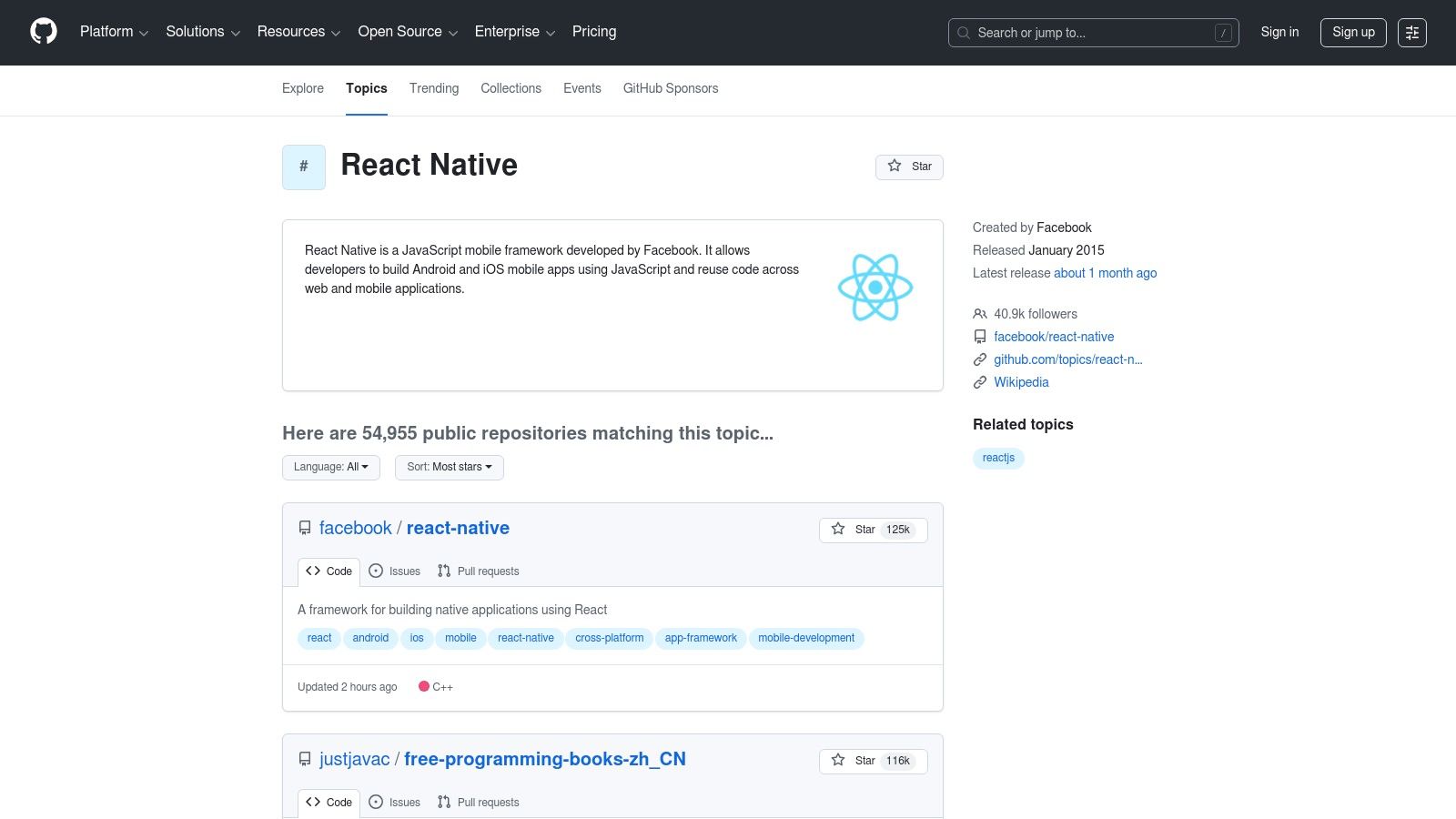 GitHub Topics (React Native)