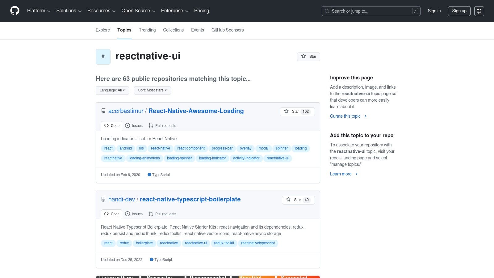GitHub (React Native UI topic)