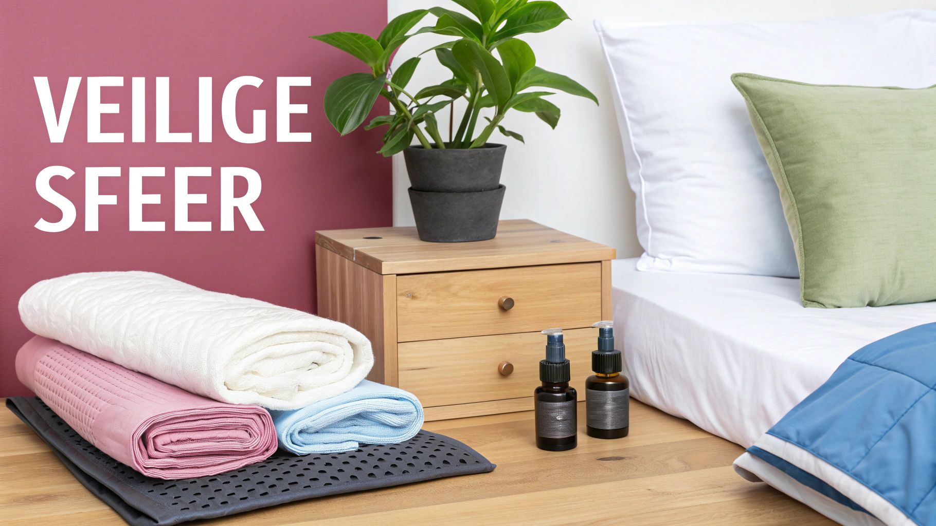 Ontspannen sfeer met kaarsen en handdoeken